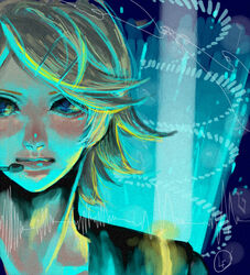  blonde_hair blue_eyes close-up endou_yuu female headphones headset kagamine_rin portrait short_hair solo vocaloid 