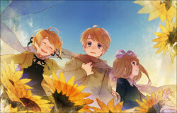  1boy 21grams 2girls axis_powers_hetalia bad_id bad_pixiv_id belarus_(hetalia) flower multiple_girls photoshop_(medium) russia_(hetalia) scarf sunflower ukraine_(hetalia) 