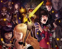  3boys 6+girls beatrice_(umineko) black_hair blonde_hair blue_eyes blue_hair bow bug butterfly choker commentary_request copyright_name cornelia_(umineko) dlanor_a._knox dress drill_hair eiserne_jungfrau end_of_the_golden_witch english_text everyone frederica_bernkastel furudo_erika gaap_(umineko) gertrude_(umineko) grabbing_another&#039;s_hair grin ikeda_(cpt) lambdadelta md5_mismatch monocle multiple_boys multiple_girls open_mouth photoshop_(medium) ponytail realistic red_hair ronove_(umineko) short_hair smile tears thighhighs umineko_no_naku_koro_ni ushiromiya_battler ushiromiya_eva ushiromiya_kinzou ushiromiya_natsuhi virgilia_(umineko) 