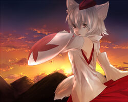  animal_ears bad_id bad_pixiv_id detached_sleeves female hat inubashiri_momiji red_eyes shield short_hair siratan solo tail tokin_hat touhou white_hair wolf_ears wolf_tail 