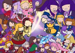  6+boys 6+girls animal_ears asmodeus_(umineko) beatrice_(umineko) beelzebub_(umineko) belphegor_(umineko) beret chibi chiester00 chiester410 chiester45 chiester_sisters commentary_request cornelia_(umineko) dlanor_a._knox eiserne_jungfrau end_of_the_golden_witch energy_sword everyone frederica_bernkastel furudo_erika gertrude_(umineko) gouda_toshirou hat highres kanon_(umineko) kashiwa_kiseri kumasawa_chiyo lambdadelta leviathan_(umineko) lucifer_(umineko) magic_circle mammon_(umineko) multiple_boys multiple_girls nanjou_terumasa pink_headwear rabbit_ears ronoue_genji ronove_(umineko) satan_(umineko) shannon_(umineko) stakes_of_purgatory sword umineko_no_naku_koro_ni ushiromiya_battler ushiromiya_eva ushiromiya_george ushiromiya_hideyoshi ushiromiya_jessica ushiromiya_kinzou ushiromiya_krauss ushiromiya_kyrie ushiromiya_maria ushiromiya_natsuhi ushiromiya_rosa ushiromiya_rudolf virgilia_(umineko) weapon 