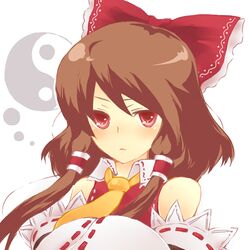  bad_id bad_pixiv_id bow brown_hair detached_sleeves female hair_ribbon hairbow hakurei_reimu lowres red_bow red_eyes ribbon shivue solo touhou 