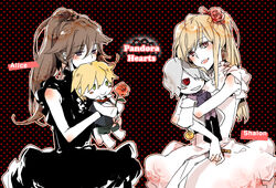  2girls alice_(pandora_hearts) bad_id bad_pixiv_id bare_shoulders blonde_hair blush bow brown_hair character_doll doll dress flower long_hair multiple_girls oz_vessalius pandora_hearts photoshop_(medium) ponytail purple_eyes red_eyes rose ruru_(yuzu812) sharon_rainsworth sleeveless smile xerxes_break 