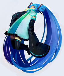  aqua_eyes aqua_hair bad_id bad_pixiv_id blue_hair detached_sleeves female hatsune_miku highres long_hair migita solo thighhighs twintails very_long_hair vocaloid 