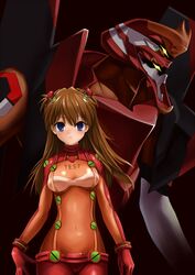  blue_eyes bodysuit breasts brown_hair cleavage commentary_request eva_02 evangelion:_2.0_you_can_(not)_advance female foreverchaos multicolored_bodysuit multicolored_clothes navel neon_genesis_evangelion orange_bodysuit plugsuit rebuild_of_evangelion red_bodysuit see-through see-through_cleavage souryuu_asuka_langley test_plugsuit 