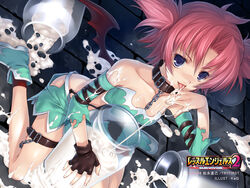  collar cream female hagure_keg highres pink_hair solo succubus_manabe wrestle_angels 