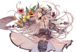  armor bare_shoulders commentary_request female flower gauntlets greaves green_eyes long_hair original pink_hair scythe solo very_long_hair yoshida_tooru 