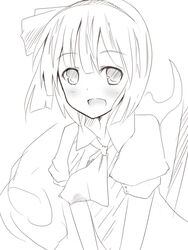  bad_id bad_pixiv_id bob_cut female greyscale konpaku_youmu konpaku_youmu_(ghost) metalwasabi monochrome open_mouth short_hair sketch smile solo touhou upper_body 