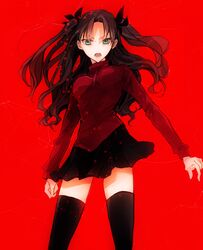  bad_id bad_pixiv_id blue_eyes brown_hair fate/stay_night fate_(series) female long_hair rata_to solo thighhighs tohsaka_rin two_side_up 