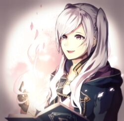  bad_id bad_pixiv_id cape female fire_emblem fire_emblem_awakening fire_emblem_heroes long_hair magic robe robin_(female)_(fire_emblem) robin_(fire_emblem) smile solo tida_2112 twintails white_hair yellow_eyes 