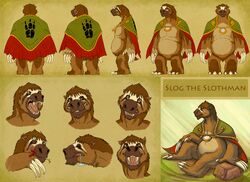  2011 3_toes 4_fingers angry annoyed anthro belly biped blood bodily_fluids brown_background brown_body brown_fur brown_hair brown_markings brown_nose brown_pawpads bruised cape cape_only character_name claws closed_eyes clothing digital_media_(artwork) drooling english_text expression_sheet extinct eye_markings facial_markings fangs featureless_crotch feet fingers footprint front_view frown full-length_portrait fur gem giant_ground_sloth grass ground_sloth hair handpaw head_markings headshot_portrait heilos hybrid light lighting long_claws looking_at_viewer male mammal mane mane_hair markings mask_(marking) model_sheet mostly_nude multicolored_body multicolored_fur multiple_angles multiple_poses muzzle_(marking) narrowed_eyes open_frown open_mouth open_smile overweight overweight_anthro overweight_male pale-throated_sloth pawpads pawprint paws pecs pilosan pink_tongue plant portrait pose prehistoric_species rear_view rock saliva scowl shadow short_hair side_view simple_background sitting sleeping sloth smile snout snout_markings solo squint standing tan_body tan_fur teeth text three-toed_sloth toe_claws toes tongue white_body white_claws white_fur white_markings wounded xenarthran yelling 