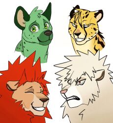  albino cheetah denki_kaminari eijiro_kirishima felid feline feral fernypaw fur green_body green_eyes green_fur headshot_portrait hi_res hyena hyenid_(species) izuku_midoriya katsuki_bakugou king_cheetah lion male mammal my_hero_academia pantherine portrait red_eyes 