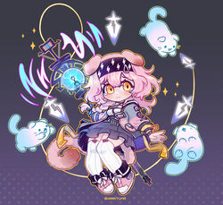  animal_ears arknights artist_name black_hairband black_skirt blue_jacket blue_ribbon braid cat_ears cat_girl cat_tail chibi electricity feline female floppy_ears garter_straps goldenglow_(arknights) gradient_background hair_ornament hairband highres id_card jacket lightning_bolt_print long_hair looking_at_viewer multicolored_clothes multicolored_jacket open_clothes open_jacket orb pink_footwear pink_hair pink_jacket print_hairband purple_background ribbon sharktuna shirt shoes simple_background skirt solo staff tail tearing_up thighhighs two-tone_jacket wavy_mouth weapon weapon_on_back white_shirt white_thighhighs yellow_eyes 