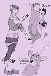  antlers changeling_tale clothing cloven_hooves deer english_text feral greyscale hi_res hooves horn human human_to_feral lord_magicpants loss_of_dexterity malcolm_(changeling_tale) male mammal monochrome solo species_transformation text torn_clothing transformation wardrobe_malfunction 