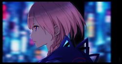  blurry blurry_background braid commentary_request depth_of_field female from_side highres hood hooded_jacket jacket kaf_(kamitsubaki_studio) kamitsubaki_studio long_hair low_twin_braids multicolored_eyes official_art palow parted_lips pink_hair profile solo twin_braids upper_body virtual_youtuber yellow_pupils 