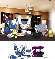  2015 abuse ambiguous_gender anthro bad_parenting beverage blue_body blue_fur blue_sclera book coca-cola cooking detailed_background digital_media_(artwork) english_text espurr family father_(lore) female fire food fur generation_6_pokemon green_eyes grey_body grey_fur group kitchen_utensils male meowstic mother_(lore) nintendo open_mouth parent_(lore) pokemon pokemon_(species) purple_eyes simple_background soda son_(lore) text tools whisk white_body white_fur winick-lim yellow_eyes yellow_sclera 