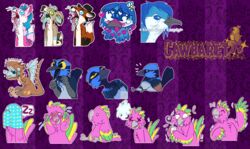  aaaaaaaaaaa anthro avian blue_body blue_feathers canid canine cawbaret dragon english_text feathers feral fox fur group gryphon hi_res mammal mythological_avian mythological_creature mythological_scalie mythology orange_body orange_fur pink_body pink_feathers scalie sticker_pack text x_eyes 