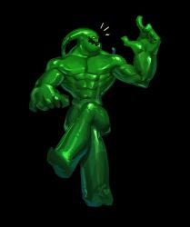  1boy abs bara black_background full_body highres large_hands large_pectorals league_of_legends looking_to_the_side monster_boy muscular muscular_male notice_lines pectorals sitting slime_boy solo v-taper zac_(league_of_legends) zetta_aznec 