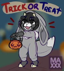  akira_kimura anthro antlers clothed clothing costume digital_media_(artwork) eevee fur generation_1_pokemon hair halloween hi_res holidays horn jackalope kigurumi lagomorph male mammal maxwtv nintendo onesie open_mouth pokemon pokemon_(species) shiny_pokemon solo tail text trick_or_treat 