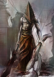  1boy absurdres commentary_request duplicate great_knife helmet highres knife male_focus mannequin mask monster muscular muscular_male photoshop_(medium) pyramid_head ruki0909 silent_hill_(movie) silent_hill_(series) silent_hill_2 solo sword weapon 