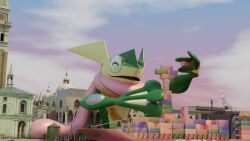  16:9 3d_(artwork) ambiguous_gender amphibian anthro boat boots building cinderlo city city_background container digital_media_(artwork) frog froggy generation_6_pokemon grenerous greninja happy harbor hi_res jenga macro macro_anthro macro_focus nintendo outside pokemon pokemon_(species) shipping_container sky solo tongue vehicle watercraft widescreen 