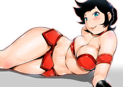  bad_id bad_pixiv_id benten_(urusei_yatsura) black_hair blue_eyes breasts cleavage female large_breasts lying midriff navel ojo_(dfreak) on_side shadow short_hair solo thighs urusei_yatsura wide_hips 