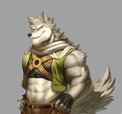  2018 abs anthro biceps canid canine canis clothing digital_media_(artwork) fur hi_res kemono male mammal muscular muscular_anthro muscular_male nviek5 pecs solo wolf 