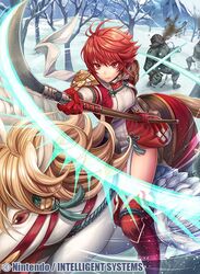  female female fire_emblem fire_emblem_if hinoka_(fire_emblem_if) holding holding_weapon horse monster naginata nintendo official_art pegasus polearm red_hair shiny shiny_skin short_hair solo thighs weapon 