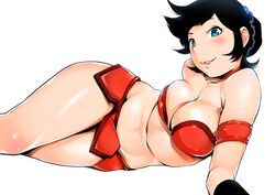  bad_id bad_pixiv_id benten_(urusei_yatsura) black_hair blue_eyes breasts cleavage female large_breasts lying midriff navel ojo_(dfreak) on_side short_hair solo thighs urusei_yatsura wide_hips 