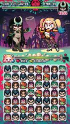  animated animated baseball_bat batgirl batman batman_(series) black_hair bouncing_breasts breasts chibi city cleavage colored_skin commentary dc_comics enchantress_(dc) gameplay_mechanics gashi-gashi grey_skin harley_quinn health_bar joker_(dc) long_hair looking_at_viewer mask medium_breasts multicolored_hair pixel_art poison_ivy smile spotlight suicide_squad superhero_costume superman superman_(series) twintails two-tone_hair very_long_hair wonder_woman 