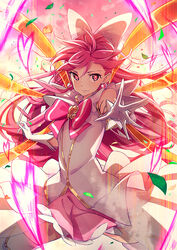  aino_megumi alternate_costume alternate_hairstyle bad_id bad_pixiv_id bare_shoulders bow brooch cure_lovely earrings female forever_lovely hair_ornament hair_ribbon hairbow happinesscharge_precure! heart heart_brooch jewelry light_smile long_hair magical_girl motoki_(hisano_motoki) outstretched_hand photoshop_(medium) pink_bow pink_eyes pink_hair pink_ribbon pink_skirt ponytail power-up precure ribbon short_sleeves skirt solo thighhighs very_long_hair white_thighhighs wind wind_lift zettai_ryouiki 