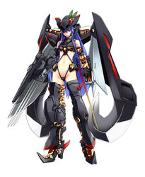  bad_id bad_pixiv_id blue_hair commentary_request female gundam gundam_astray_gold_frame_amatsu_mina_custom gundam_seed gundam_seed_astray highres hinanawi_tenshi hinomoto_madoka long_hair mecha_musume navel red_eyes revealing_clothes simple_background smile solo sword_of_hisou touhou white_background 