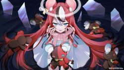  aneco_(westsea1227) animal_ear_fluff animal_ear_piercing animal_ears black_hair black_streaks blue_eyes braid breasts broken_glass cleavage copyright_notice double-parted_bangs dress female fingernails floating_hair frilled_dress frills glass glass_shards hair_between_eyes hakos_baelz half-closed_eyes halo hands_on_own_face hololive hololive_english kneeling long_fingers long_hair looking_at_viewer medium_breasts mouse_ears mouse_tail multicolored_hair official_alternate_costume official_art red_hair safety_pin sharp_fingernails sharp_teeth smile streaked_hair stuffed_animal stuffed_toy tail teddy_bear teeth twin_braids upper_teeth_only very_long_hair virtual_youtuber water white_dress white_hair white_halo 