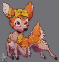  ambiguous_gender autumn_deerling brown_eyes conditional_dnp deer deerling feral flower fluffy fluffy_tail fur generation_5_pokemon hooves jumping mammal nintendo orange_body orange_fur plant pokemon pokemon_(species) quadruped smile solo tail xnirox 