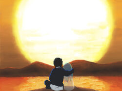  1boy amuno bad_id bad_pixiv_id female hug ima_soko_ni_iru_boku lala-ru matsutani_shuuzou photoshop_(medium) spoilers sun sunset transparent 