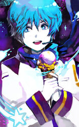  +_+ 1boy bad_id bad_pixiv_id blue_hair food gloves headset ice_cream kaito_(vocaloid) khj male_focus photoshop_(medium) solo star_(symbol) vocaloid 