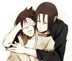  2boys bad_id bad_pixiv_id blood brothers hug multiple_boys naruto naruto_(series) siblings uchiha_itachi uchiha_sasuke xxll 