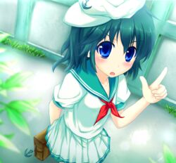  blue_eyes commentary_request female green_hair hat hiiragi_mitsuna murasa_minamitsu solo touhou 