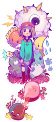  adeleine ado_(kirby) art_brush bad_id bad_pixiv_id beret blush_stickers cloud eyeball female gooey_(kirby) hat highres ice_dragon_(kirby) kirby kirby&#039;s_dream_land_3 kirby_(series) kracko light_bulb lightning moon mr._bright mr._shine paintbrush popomi red_headwear short_hair sun sweet_stuff tongue water_drop 