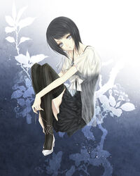  asou_misaki black_hair blue_eyes fatal_frame fatal_frame_4 female high_heels shoes short_hair skirt solo thighhighs yusa_tk74 