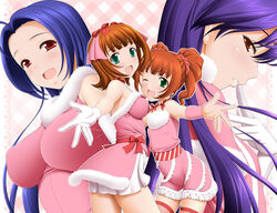  4girls amami_haruka breasts commentary_request cute_&amp;_girly_(idolmaster) gloves idolmaster idolmaster_(classic) kisaragi_chihaya large_breasts miura_azusa multiple_girls one_eye_closed open_mouth outstretched_arm outstretched_hand photoshop_(medium) reaching sin-go takatsuki_yayoi 