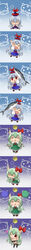  &gt;_&lt; :&lt; :3 :d absurdres blue_hair buri_hamachi chibi closed_eyes commentary_request ex-keine female fish green_hair hat heart highres horn_ornament horn_ribbon horns kamishirasawa_keine lingerie long_hair moon netachou one_eye_closed open_mouth red_eyes ribbon smile tail tall_image touhou underwear xd 