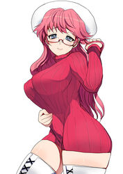  1girls ass aty big_ass big_butt blue_eyes blush breasts butt curvy female glasses half_rim_glasses hat huge_ass huge_butt large_ass large_breasts large_butt light_smile long_hair looking_at_viewer massive_ass massive_butt miyamoto_issa pink_hair semi-rimless_glasses simple_background solo summon_night summon_night_3 sweater thick_ass thick_butt thighhighs under-rim_glasses white_legwear zettai_ryouiki 