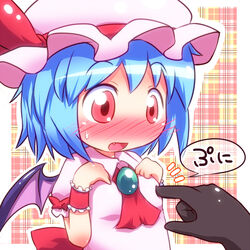  ayakashi_(monkeypanch) bad_id bad_pixiv_id bat_wings blue_hair blush breast_poke female meme nipple_guessing_game_(meme) oerba_yun_fang poking red_eyes remilia_scarlet solo_focus touhou wings 