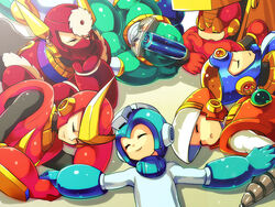  6+boys bad_id bad_pixiv_id bubble_man circle_formation circular_saw crash_man drill flash_man happy heat_man mega_man_(character) mega_man_(classic) mega_man_(series) mega_man_2 metal_man multiple_boys quick_man saw sleeping zakki 