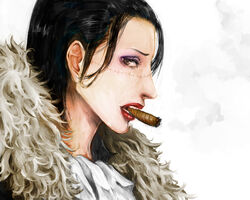  bad_id bad_pixiv_id black_hair cigar crocodile_(one_piece) erichika eyeshadow female genderswap_(mtf) lips lipstick makeup one_piece portrait profile realistic rule_63 scar short_hair smoking solo 