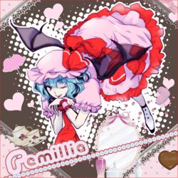  bad_id bad_pixiv_id bat_wings blue_hair female hat one_eye_closed red_eyes remilia_scarlet sarasa_misa short_hair solo touhou wings 