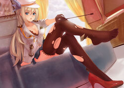  bra cleavage feet fishnets heels lexington magician_(china) thighhighs torn_clothes uniform zhanjianshaonv 