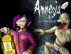  amnesia amnesia:_the_dark_descent digital_media_(artwork) duo femboy grunt_(amnesia) hair hi_res human lamp makari makarimorph male mammal monster multicolored_hair not_furry text two_tone_hair 