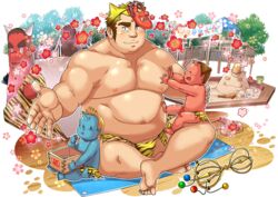  3boys alpha_transparency amamiya_(ammami8) animal_print baby bara barefoot beans belly blonde_hair blush brown_hair cherry_blossoms eyebrow_cut flower gouki_(housamo) gradient_hair hair_horns horns large_pectorals loincloth long_sideburns male_focus male_underwear mamemaki mask multicolored_hair multiple_boys muscular muscular_male official_art oni oni_horns oni_mask outline pectorals plump print_male_underwear reaching reaching_towards_viewer sand sandals setsubun short_hair sideburns smile sweat tarpaulin thick_eyebrows third-party_source tiger_print tohno_motosumi tokyo_afterschool_summoners topless_male transparent_background two-tone_hair underwear vajra_(object) white_outline zenki_(housamo) 